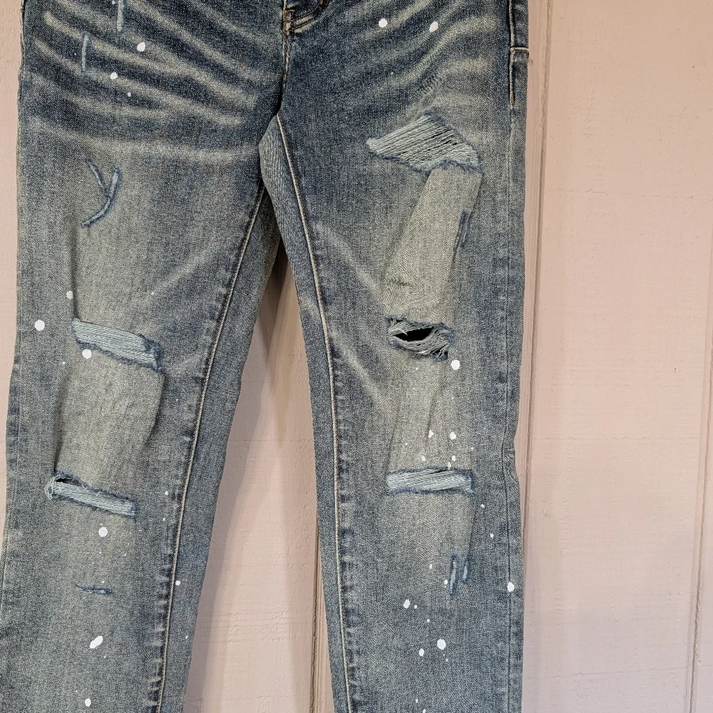 Purple Brand P001 Paint Splatter Distressed Skinny Jeans Mens 28